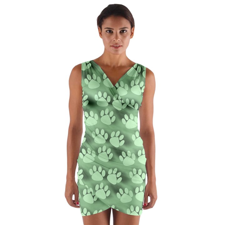 Pattern Texture Feet Dog Green Wrap Front Bodycon Dress