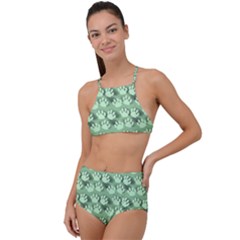 Pattern Texture Feet Dog Green High Waist Tankini Set by HermanTelo