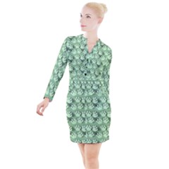 Pattern Texture Feet Dog Green Button Long Sleeve Dress by HermanTelo