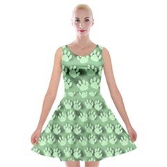 Pattern Texture Feet Dog Green Velvet Skater Dress