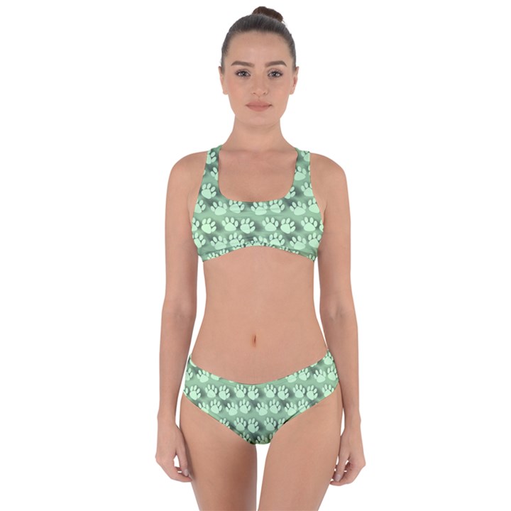 Pattern Texture Feet Dog Green Criss Cross Bikini Set