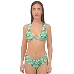 Pattern Texture Feet Dog Green Double Strap Halter Bikini Set