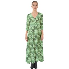 Pattern Texture Feet Dog Green Button Up Boho Maxi Dress by HermanTelo