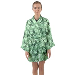 Pattern Texture Feet Dog Green Long Sleeve Satin Kimono