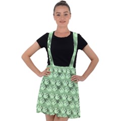 Pattern Texture Feet Dog Green Velvet Suspender Skater Skirt