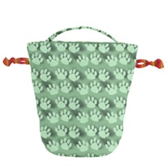 Pattern Texture Feet Dog Green Drawstring Bucket Bag