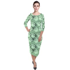 Pattern Texture Feet Dog Green Quarter Sleeve Midi Velour Bodycon Dress by HermanTelo