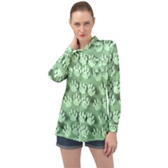 Pattern Texture Feet Dog Green Long Sleeve Satin Shirt