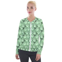 Pattern Texture Feet Dog Green Velour Zip Up Jacket by HermanTelo