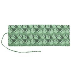 Pattern Texture Feet Dog Green Roll Up Canvas Pencil Holder (m)