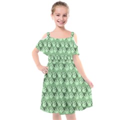 Pattern Texture Feet Dog Green Kids  Cut Out Shoulders Chiffon Dress