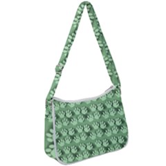 Pattern Texture Feet Dog Green Zip Up Shoulder Bag