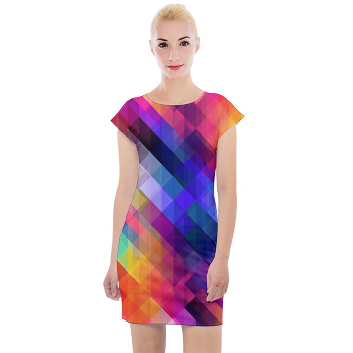 Abstract Background Colorful Pattern Cap Sleeve Bodycon Dress