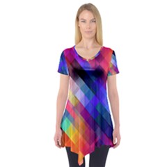 Abstract Background Colorful Pattern Short Sleeve Tunic 