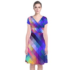 Abstract Background Colorful Pattern Short Sleeve Front Wrap Dress