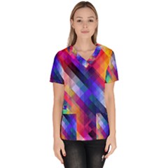 Abstract Background Colorful Pattern Women s V-neck Scrub Top