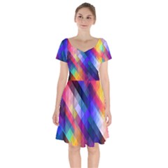 Abstract Background Colorful Pattern Short Sleeve Bardot Dress