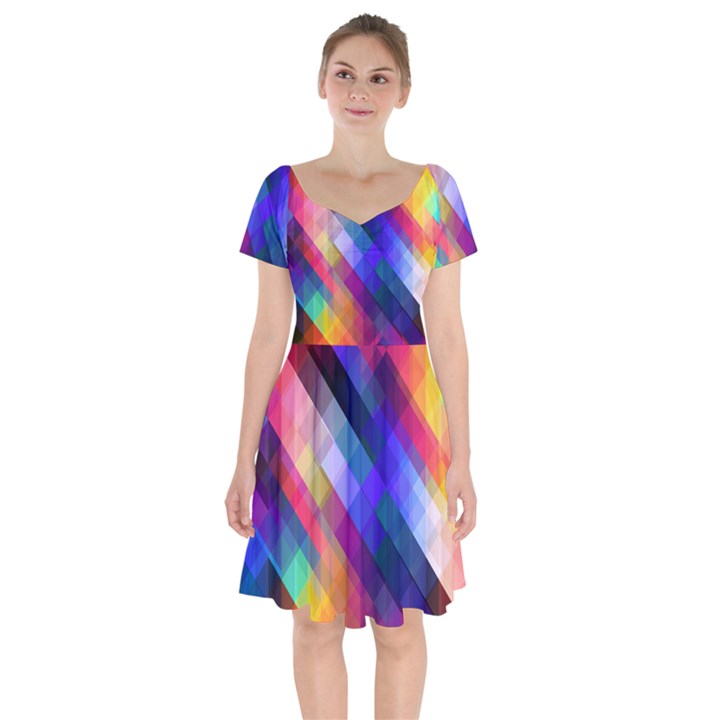 Abstract Background Colorful Pattern Short Sleeve Bardot Dress