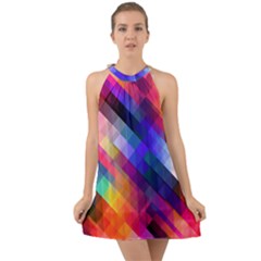 Abstract Background Colorful Pattern Halter Tie Back Chiffon Dress