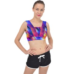 Abstract Background Colorful Pattern V-back Sports Bra