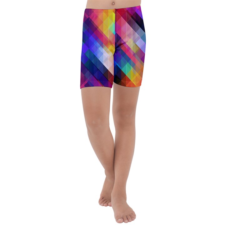 Abstract Background Colorful Pattern Kids  Lightweight Velour Capri Yoga Leggings