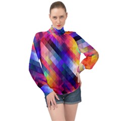 Abstract Background Colorful Pattern High Neck Long Sleeve Chiffon Top