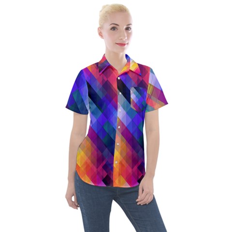 Abstract Background Colorful Pattern Women s Short Sleeve Pocket Shirt by HermanTelo