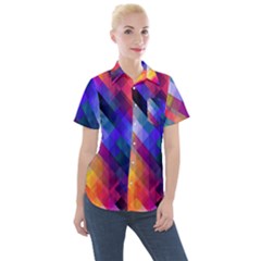 Abstract Background Colorful Pattern Women s Short Sleeve Pocket Shirt