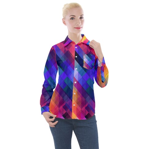 Abstract Background Colorful Pattern Women s Long Sleeve Pocket Shirt by HermanTelo