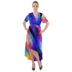 Abstract Background Colorful Pattern Front Wrap High Low Dress