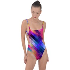 Abstract Background Colorful Pattern Tie Strap One Piece Swimsuit