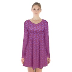 Background Polka Pattern Pink Long Sleeve Velvet V-neck Dress