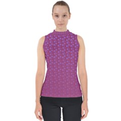 Background Polka Pattern Pink Mock Neck Shell Top