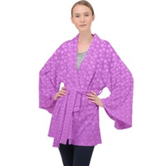 Background Polka Pink Long Sleeve Velvet Kimono 