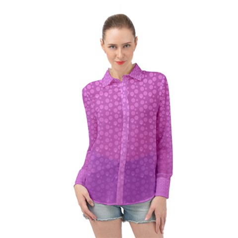 Background Polka Pink Long Sleeve Chiffon Shirt by HermanTelo