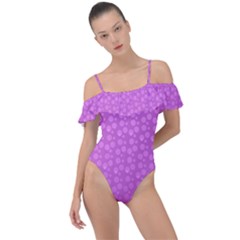 Background Polka Pink Frill Detail One Piece Swimsuit