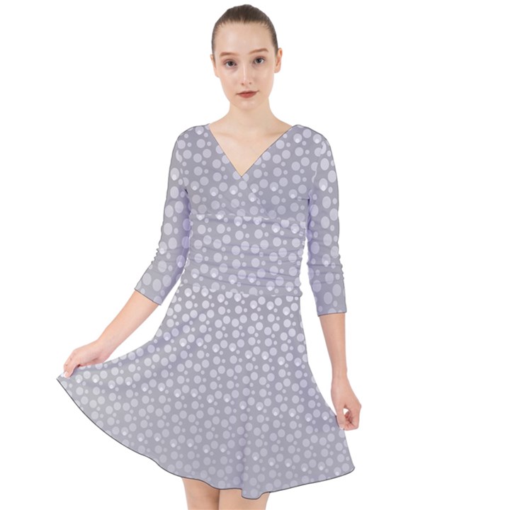 Background Polka Grey Quarter Sleeve Front Wrap Dress