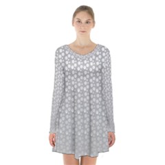 Background Polka Grey Long Sleeve Velvet V-neck Dress by HermanTelo