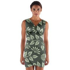 Flowers Pattern Spring Nature Wrap Front Bodycon Dress