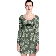 Flowers Pattern Spring Nature Long Sleeve Velvet Bodycon Dress