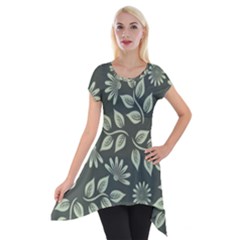 Flowers Pattern Spring Nature Short Sleeve Side Drop Tunic