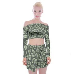 Flowers Pattern Spring Nature Off Shoulder Top With Mini Skirt Set by HermanTelo