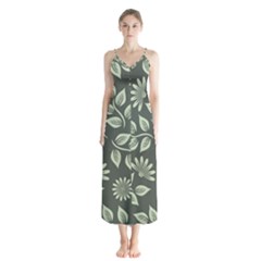 Flowers Pattern Spring Nature Button Up Chiffon Maxi Dress