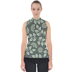 Flowers Pattern Spring Nature Mock Neck Shell Top