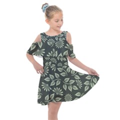 Flowers Pattern Spring Nature Kids  Shoulder Cutout Chiffon Dress