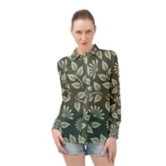 Flowers Pattern Spring Nature Long Sleeve Chiffon Shirt