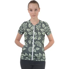 Flowers Pattern Spring Nature Short Sleeve Zip Up Jacket