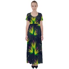 Floral Abstract Lines High Waist Short Sleeve Maxi Dress