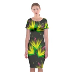 Floral Abstract Lines Classic Short Sleeve Midi Dress