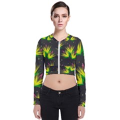 Floral Abstract Lines Long Sleeve Zip Up Bomber Jacket